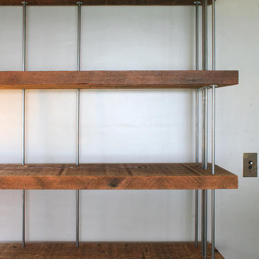 CUSTOM RESERVE for Charles - reclaimed shelving from roughsawn old growth wood and recycled steel - modern bookshelf - five shelves 