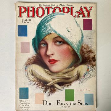 20's Vintage Photoplay Magazine With Marion Davies Cover Art By Charles Sheldon, March 1929 