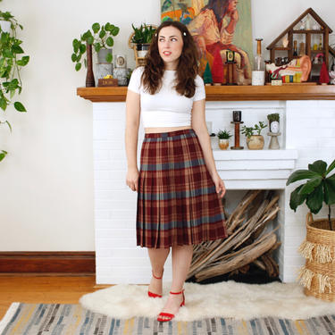 Vintage 1990s Pendleton Pleated Wool Skirt - High Waisted Knee-Length Schoolgirl Skirt - M 