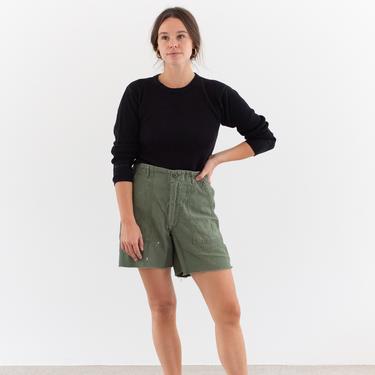 Vintage 30 Waist Cotton Green Fatigue Shorts | OG 107 Painter Shorts | Zipper Fly | 
