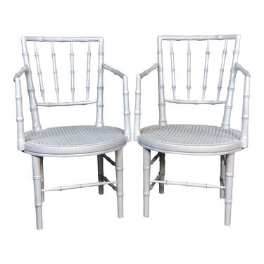 1960s Faux Bamboo Campaign Style White Chairs, Pair by 2bModern