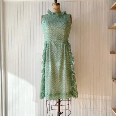 Vintage Polka Dot Ruffle Sheath Dress M