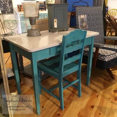 Vintage enamel kitchen table and chair