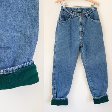 Vintage 1990s Hunter Green Fleece Lined Wrangler Jeans / 29&amp;quot; waist 