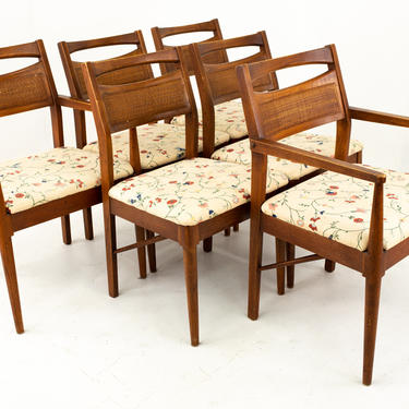 Jens Risom Style Mid Century Walnut and Cane Dining Chairs - Set of 6 - mcm 