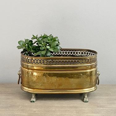 Brass Planter Claw Footed Lion Head Handles Small Oval Plant Pot 