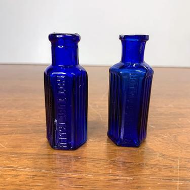Vintage Poison Bottles Cobalt Blue Not To Be Taken Ribbed 6 Sided 1/2 Oz Bottles 