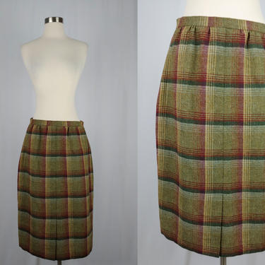 Vintage Fifties Skirt - 1950s Plaid Wool Pencil Skirt - 50s Small Wool Knee Length Wiggle Skirt - SM 