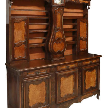 Antique Vaisselier / Sideboard, Clock French Louis XV Style. Oak, Burlwood,1800s