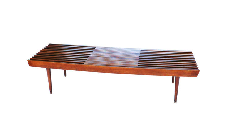Mid Century Modern Danish Expandable Slat Bench Wood Coffee Table 