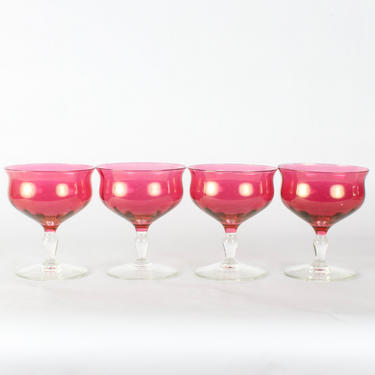 Vintage Cranberry Champagne Glassware, Wedding Decor, Vintage Glassware, Champagne Glassware, Red Glassware, Set of 4 