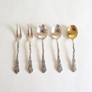 Vintage Nils Johan Cocktail Spoons and Forks, Matching Set of 5, Made in Sweden 