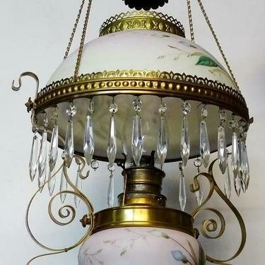 Lamp, Hanging, Victorian Oil Fixture, Bradley and Hubbard, Floral Decorated!!