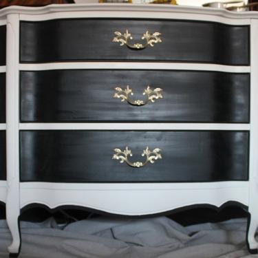 SOLD -French Black and White Long Dresser/Large Dresser/Changing Table 