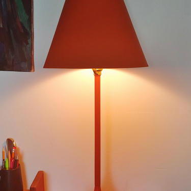 Vintage Mid Century Modern Orange Table Lamp Tulip Style Base 