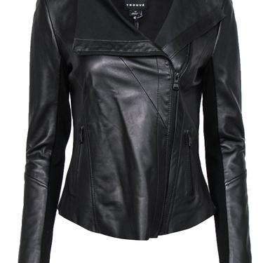 Trouve - Black Leather Zip-Up Jacket w/ Ribbed Trim Sz XS