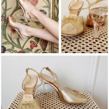 1950s Heels // Spring-o-Lators Lucite Heels // vintage 50s open toed heels (9.5M) 