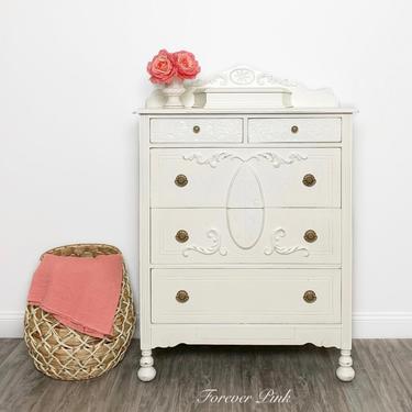 Vintage White Chest of Drawers with Glove Box Top 