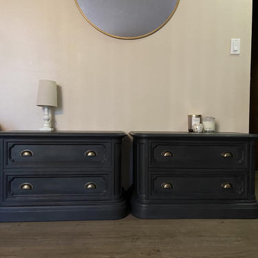 Refinished set of wooden end table / nightstands farmhouse style charcoal color 