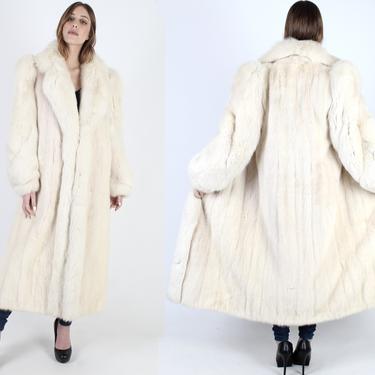 Vintage 80s Blonde SAGA Mink Fur Coat Long Full Length Fox Fur Coat Fox Fur Sleeve Genuine White Arctic Fox Collar Plush Long Jacket 