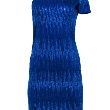 St. John - Cobalt Blue Sequined One-Shoulder Knit Dress Sz 2