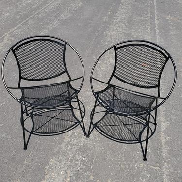 Mid Century Modern Wrought Iron Patio Radar Chairs by Salterini Mesh Design Fresh Black Satin Paint Round Petite Seating 