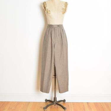 vintage 80s pants beige worsted wool high waisted pleated tapered trousers neutral XS clothing 