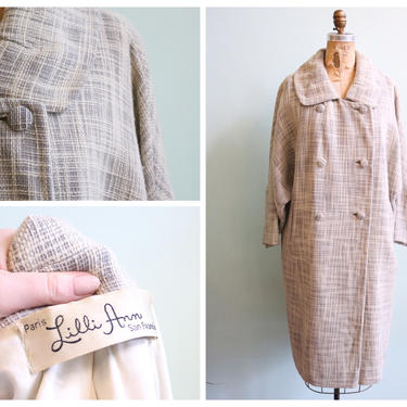 Vintage 1950's Lilli Ann Light Grey Tweed Coat | Size Medium 