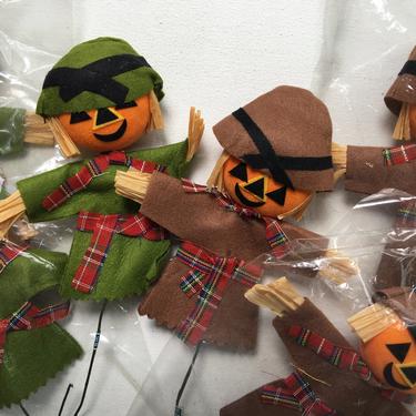 Halloween Pumpkin Scarecrow Picks, Made In Japan, Pumpkin Men, Set Of 6, Still In Original Wrappers 