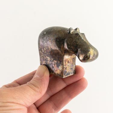 Dansk Silver Plated Hippo Figurine, Small Vintage Paperweight, Made in Japan 