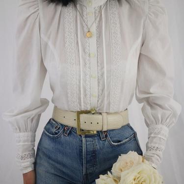 Vintage White 1970’s Gunne Sax Puff Sleeve Lace Blouse - XS/S 