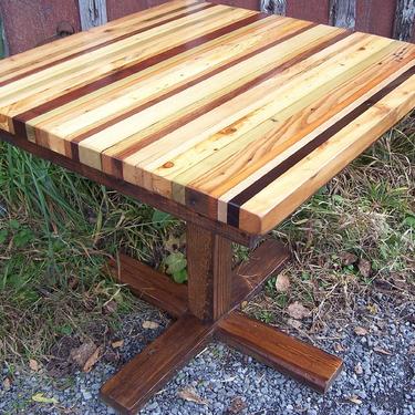 Butcher Block Kitchen Table with Reclaimed Wood Pedestal  Base 