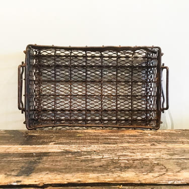 Industrial Metal Basket with Handles | Rusted Steel Tray with Handles | Grate Tray | Industrial Basket with Handles | Rusted Industrial Tray 