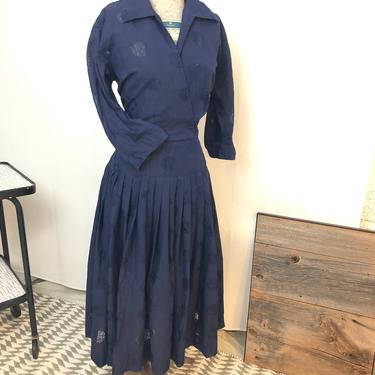 1950s dress Debby of California navy blue rockabilly fit flare M 