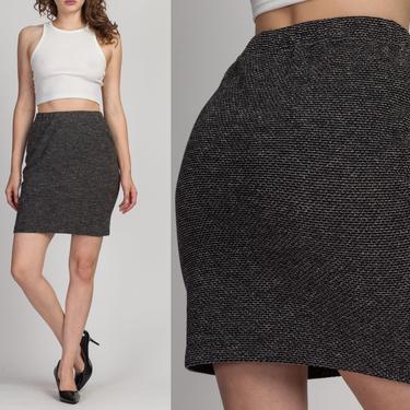 80s Mini Knit Pencil Skirt - Small | Vintage Gray High Waist Minimalist Fitted Skirt 