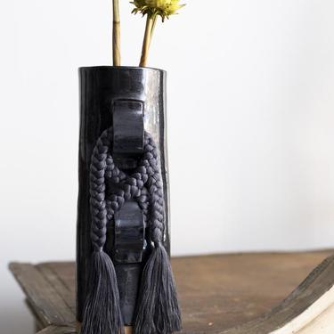 Black Gestural Knot Detail Stoneware Vase