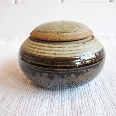 Vintage Hand Made Neutral Glaze Ceramic Canister with Lid 