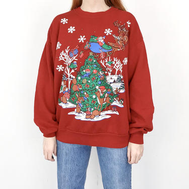 Vintage Christmas Tree Santa Holiday Sweater 