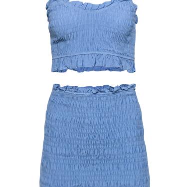 Lovers + Friends - Baby Blue Smocked Ruffled Cropped Tank & Skirt Set Sz S