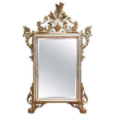 Hollywood Regency Rococo Style Silvered Wood Wall Mirror