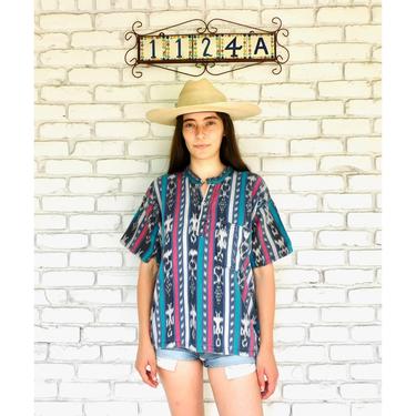 Ikat Blouse // vintage cotton boho hippie Guatemalan dress hippy tunic mini dress // O/S 