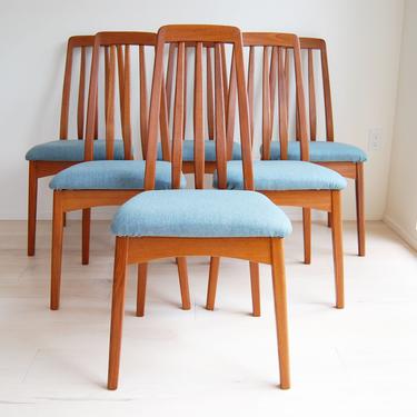 Set of 6 Mid Century Modern Benny Linden Teak High Back Dining Chairs with New Upholstery 