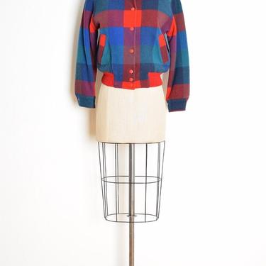 vintage 80s jacket PENDLETON plaid wool baseball bomber quilted coat M colorful clothing 