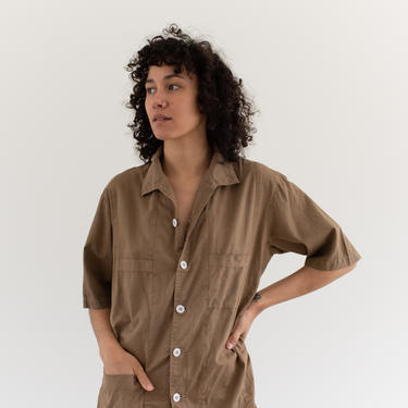 The Waylan Shirt in Mushroom Brown | Vintage Short Sleeve Simple Blouse | Overdye Cotton Work Shirt | S M L XL 