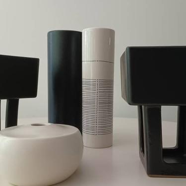 Vintage Cylindrical Pottery vase by Hyalyn minimalist postmodern black mid century 