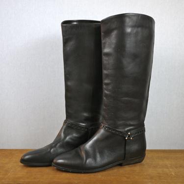 Black Etienne Aigner Tall Leather Riding Boots 