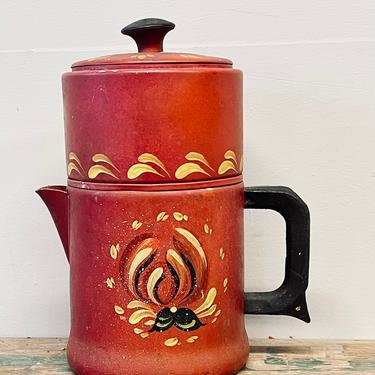 Vintage Coffee Percolator | Rose Maul | Tin | Vase | European | Shabby Chic | Coffee Pot | Kettle 