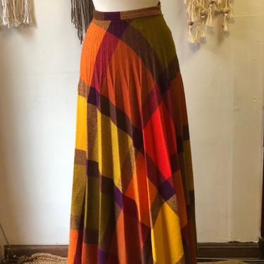 Vintage 1960s 1970s Plaid Pleated Checked Long Maxi Skirt Small Keepers Vintage 
