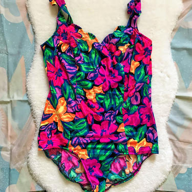 80's XL Neon Jungle Swimsuit 