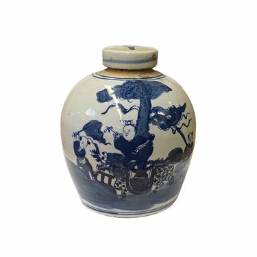 Chinese Oriental Small Blue White Kirin Kid Porcelain Ginger Jar ws1861E 